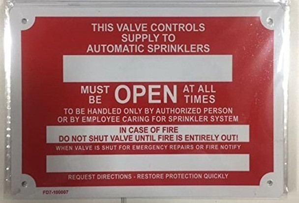 Drain  Must Be Open at All Times, in Case of Fire Do Not, Fire Sprinkler