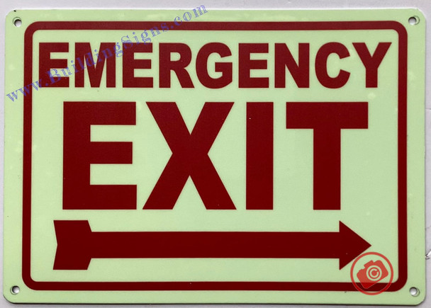 Photoluminescent EMERGENCY EXIT WITH RIGHT ARROW/GLOW IN THE DARK EMERGENCY EXIT WITH RIGHT ARROW
