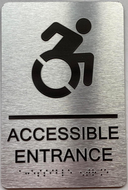 ACCESSIBLE ENTRANCE with Raised letters/Image & Grade 2 Braille - Includes Red Adhesive pad for Easy Installation ACCESSIBLE ENTRANCE with Raised letters/Image & Grade 2 Braille - Includes Red Adhesive pad for Easy Installation