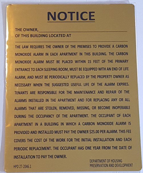 HPD Carbon monoxide detector notice HPD Carbon monoxide detector notice