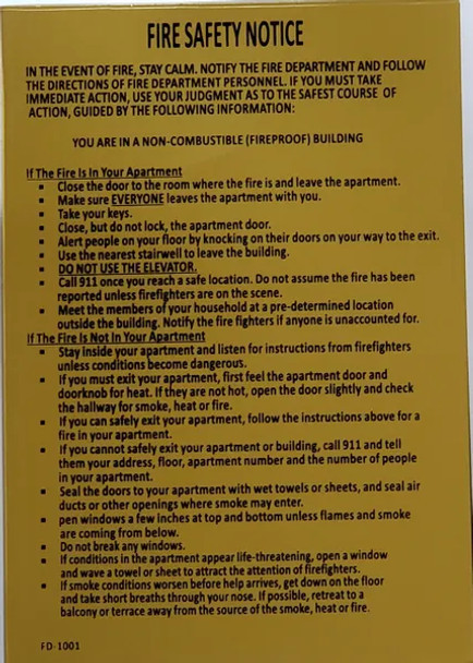 DOOR Fire Safety Notice NON FIRE PROOF BUILDING