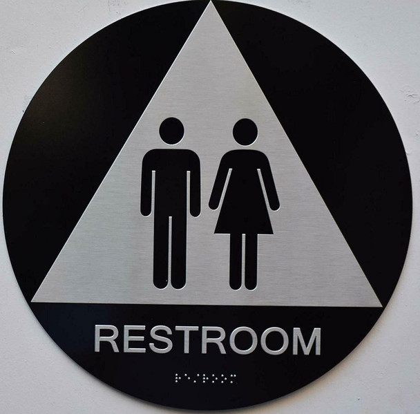 ADA UNISEX RESTROOM CA - (ALUMINIUM,BLACK, 12 DIAMETER) SIGN