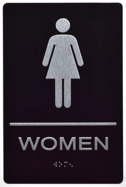 Women Accessible Restroom Braille with Raised Tactile Graphics and Letters