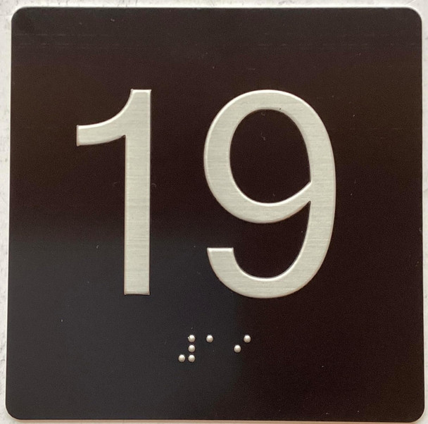 Elevator floor 19 /jamb plate floor 19  letters/Image & Grade 2 Braille - Includes Red Adhesive pad for Easy Installation Elevator floor 19 /jamb plate floor 19  letters/Image & Grade 2 Braille - Includes Red Adhesive pad for Easy Installation