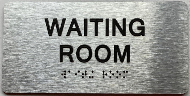 WAITING ROOM  with Raised letters/Image & Grade 2 Braille - Includes Red Adhesive pad for Easy Installation