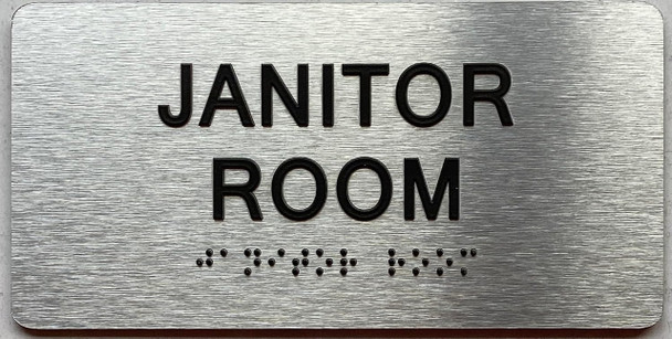 JANITOR ROOM  with Raised letters/Image & Grade 2 Braille - Includes Red Adhesive pad for Easy Installation JANITOR ROOM  with Raised letters/Image & Grade 2 Braille - Includes Red Adhesive pad for Easy Installation