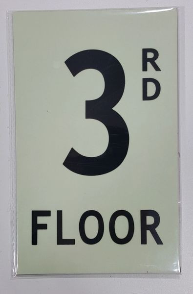 FLOOR NUMBER Sign3RD FLOOR SignPHOTOLUMINESCENT GLOW IN THE DARK SIGN