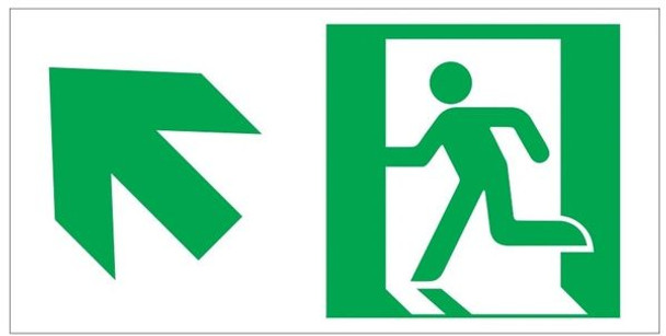 GLOW IN THE DARK HIGH INTENSITY SELF STICKING PVC GLOW IN THE DARK SAFETY GUIDANCE Sign"EXIT" SIGN 4.5X9 WITH RUNNING MAN AND UP LEFT ARROW