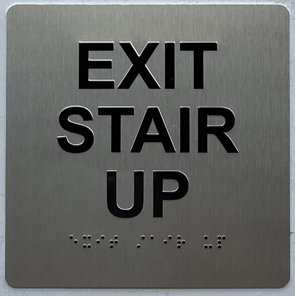 EXIT STAIR UP sign Raised letters & Grade 2 Braille - Includes Red Adhesive pad for Easy Installation
