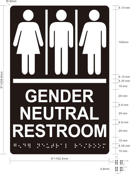GENDER NEUTRAL RESTROOM SIGNAGE Raised letters & Grade 2 Braille - Includes Red Adhesive pad for Easy Installation GENDER NEUTRAL RESTROOM SIGNAGE Raised letters & Grade 2 Braille - Includes Red Adhesive pad for Easy Installation