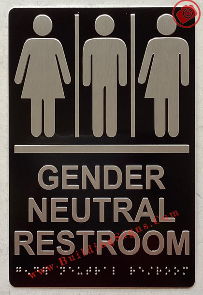 GENDER NEUTRAL RESTROOM Raised letters & Grade 2 Braille - Includes Red Adhesive pad for Easy Installation Compliance Sign GENDER NEUTRAL RESTROOM Raised letters & Grade 2 Braille - Includes Red Adhesive pad for Easy Installation Compliance Sign