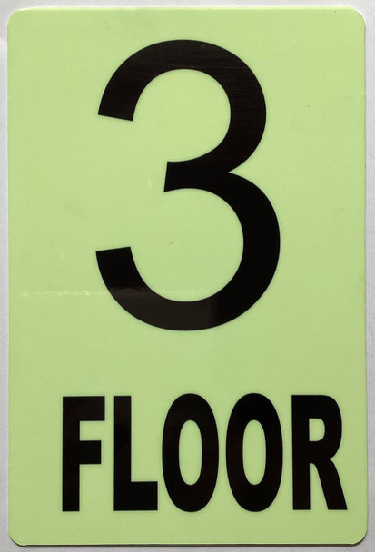GLOW IN DARK FLOOR NUMBER SIGN- (Aluminum,6x9) THE GLOWMARK LINE (3RD FLOOR)