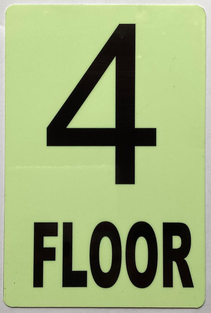 GLOW IN DARK FLOOR NUMBER SIGN- (Aluminum,6x9) THE GLOWMARK LINE (4TH FLOOR)