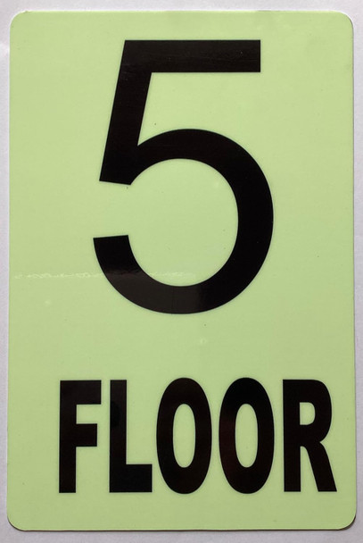 GLOW IN DARK FLOOR NUMBER SIGN- (Aluminum,6x9) THE GLOWMARK LINE (5TH FLOOR)