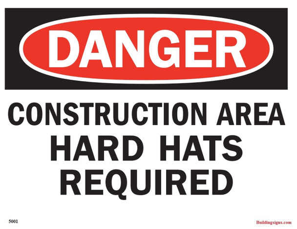 DANGER: CONSTRUCTION AREA HARD HATS REQUIRED SIGN DANGER: CONSTRUCTION AREA HARD HATS REQUIRED SIGN