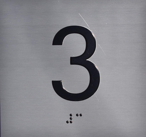 3RD Floor Elevator Jamb Plate Sign- with Braille and Raised Number-Elevator Floor Number Sign-