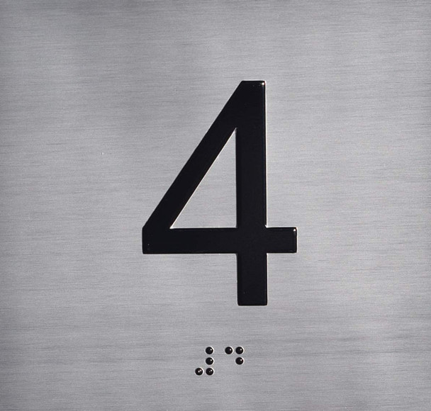 4TH Floor Elevator Jamb Plate Sign- with Braille and Raised Number-Elevator Floor Number Sign- 4TH Floor Elevator Jamb Plate Sign- with Braille and Raised Number-Elevator Floor Number Sign-