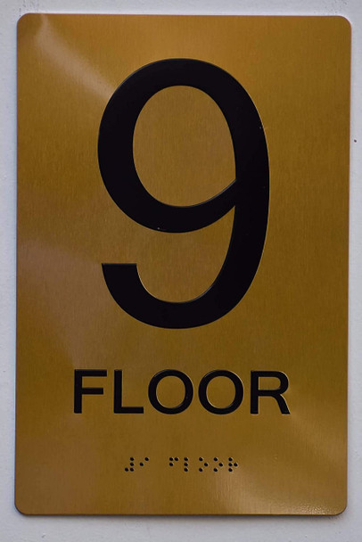 Floor 9 Sign-Tactile Signs - 9th Floor Sign-Tactile Signs - Gold Floor 9 Sign-Tactile Signs - 9th Floor Sign-Tactile Signs - Gold