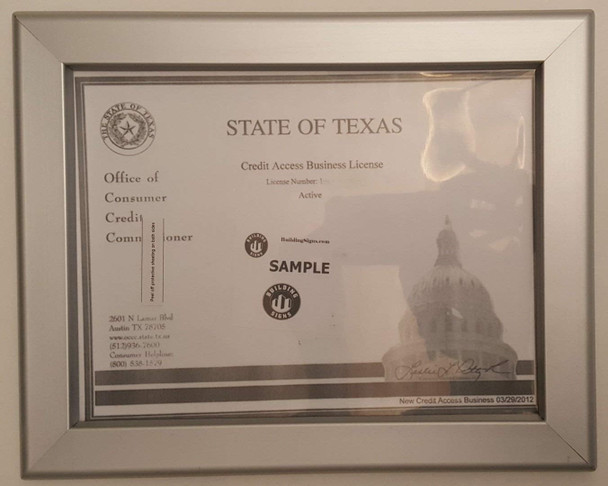 Business License Certificate Frame TX Business License Certificate Frame TX