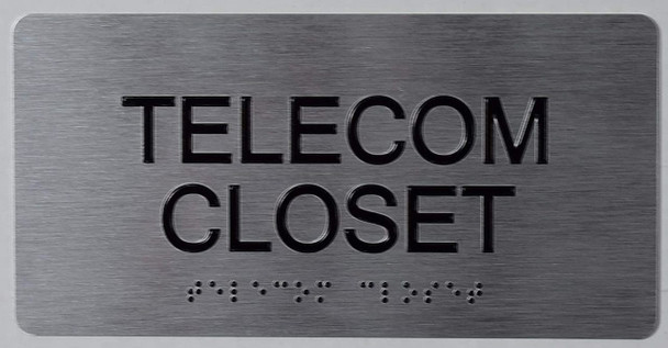 Telecom Closet Sign-Tactile Signs  Silver -Tactile Touch Braille Sign-Tactile Signs