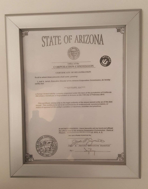 Certificate Frame state of Arizona Certificate Frame state of Arizona