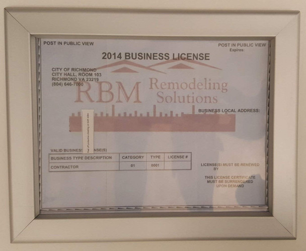 Business license frame Virginia Business license frame Virginia