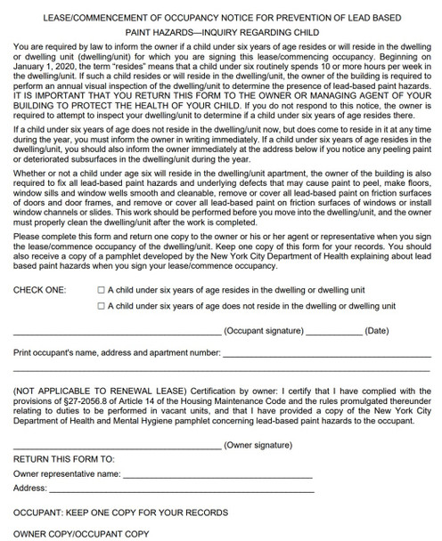 Lease commencement lead-based paint Notice
