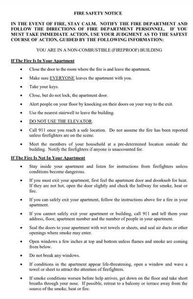 Fire Safety Notice- Fireproof building Fire Safety Notice- Fireproof building