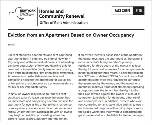 Fact Sheet #10: Eviction from an Apartment Based on Owner Occupancy Fact Sheet #10: Eviction from an Apartment Based on Owner Occupancy