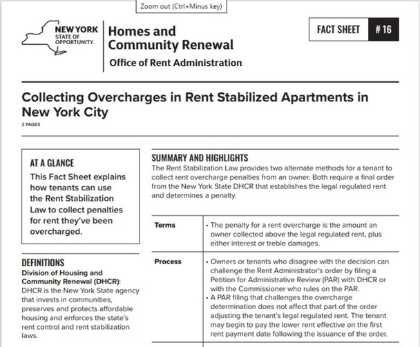 Fact Sheet #16: Collecting Overcharges in Rent Stabilized Apartments in New York City Fact Sheet #16: Collecting Overcharges in Rent Stabilized Apartments in New York City