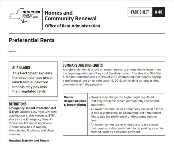 Fact Sheet #40: Preferential Rents Fact Sheet #40: Preferential Rents