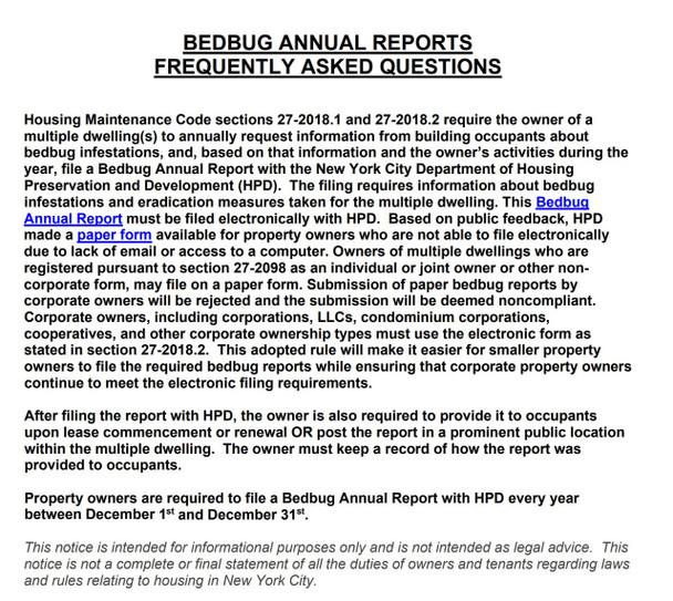 Bed Bug Annual Report Requirement Bed Bug Annual Report Requirement