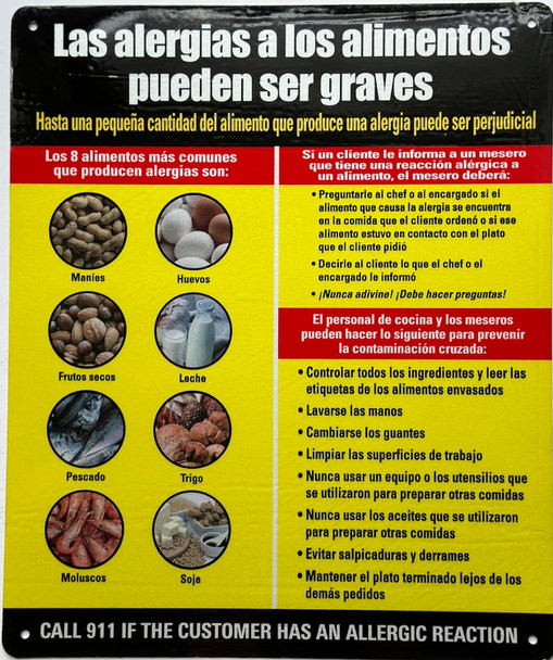 SPANISH FOOD ALLERGIES SIGN -NYC FOOD ALLERGY SIGN FOR RESTURANT SPANISH FOOD ALLERGIES SIGN -NYC FOOD ALLERGY SIGN FOR RESTURANT