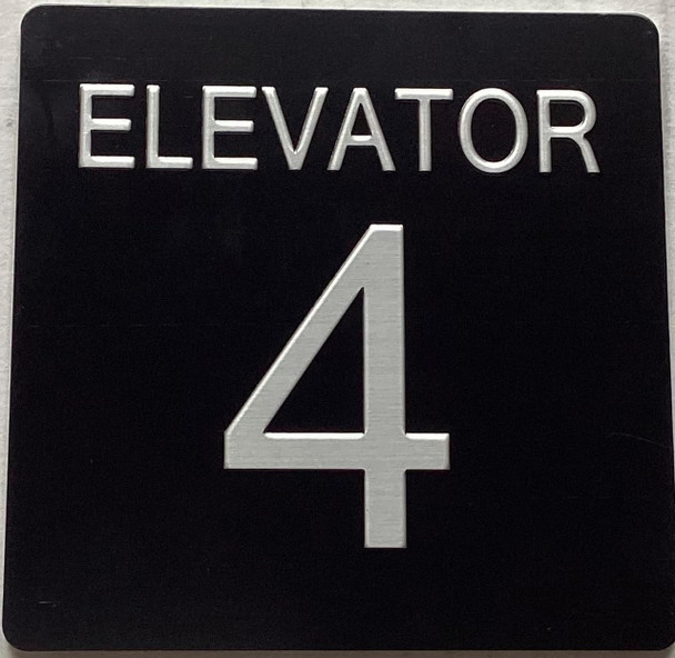 ELEVATOR NUMBER 4 SIGN with Raised letters/Image & Grade 2 Braille - Includes Red Adhesive pad for Easy Installation