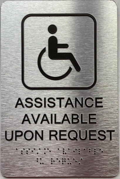 ASSISTANCE AVAILABLE UPON REQUEST sign with Raised letters/Image & Grade 2 Braille - Includes Red Adhesive pad for Easy Installation ASSISTANCE AVAILABLE UPON REQUEST sign with Raised letters/Image & Grade 2 Braille - Includes Red Adhesive pad for Easy Installation