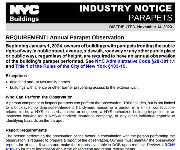 Annual Parapet Observation Requirements and law Annual Parapet Observation Requirements and law