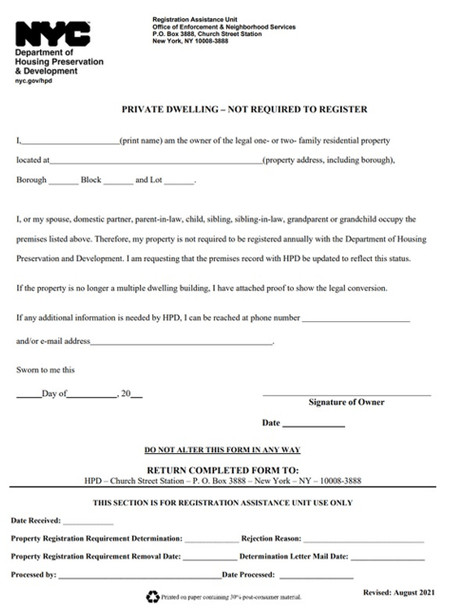 Owner-Occupancy Notification for Two-Family Private Dwelling Owner-Occupancy Notification for Two-Family Private Dwelling