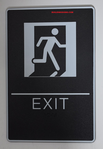 EXIT Sign- BLACK- BRAILLE (PLASTIC SIGNS 9X6)- The Standard line