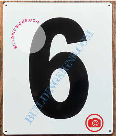 NUMBER 6 SIGN WHITE (ALUMINUM SIGNS 12x10) Parking LOT Number Sign