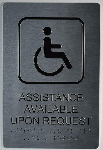 Menu Upon Request Sign ADA-Assistance Available Upon Request Sign Silver - Tactile Touch ...