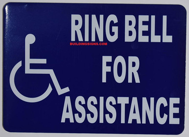 ADA Ring Bell for Assistance with Symbol Sign (White/Blue,Aluminium ...