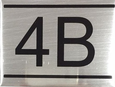 APARTMENT NUMBER SIGN -4B -BRUSHED ALUMINUM (2.25X3, Aluminium))