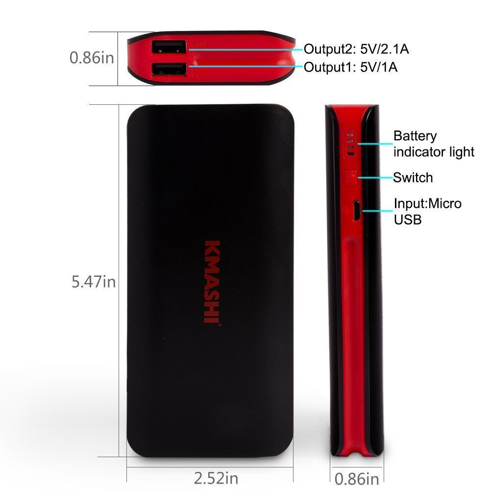 KMASHI 10000mAh External Battery Power Bank, Portable Charger