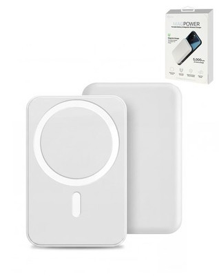 POMGEAR MagPower Portable Magnetic Wireless Power Bank (WHITE) (5000mAh)