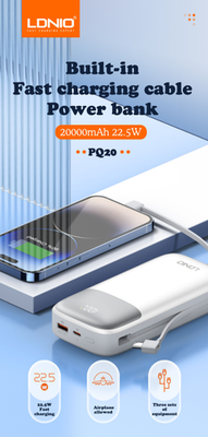 LDNIO PQ20 Power Bank with Digital Display (WHITE) (20000 mAh / 22.5W)