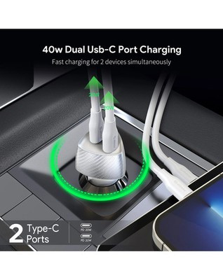 Esoulk Dual USB C+C Car Charger (WHITE) (40W)