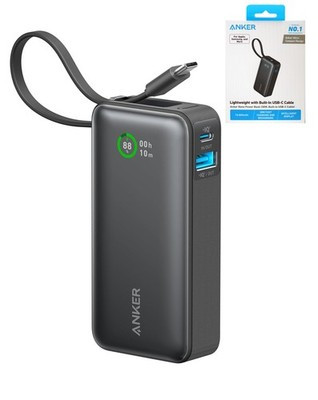 Anker Nano Power Bank with Built-In USB-C Cable (10000 mAh / 30W) (BLACK)