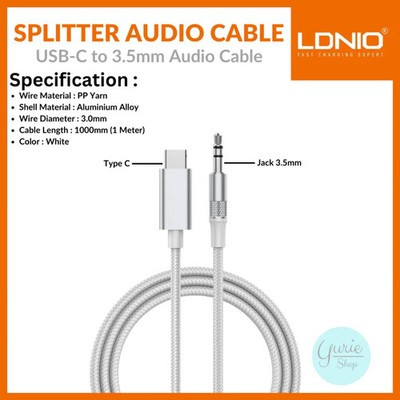LDNIO LSY82c USB-C to AUX Audio Adapter (6ft) (WHITE)