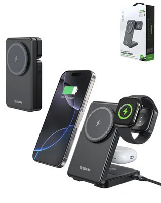 Esoulk 3-In-1 Foldable Magnetic Wireless Charger (15W) (BLACK)