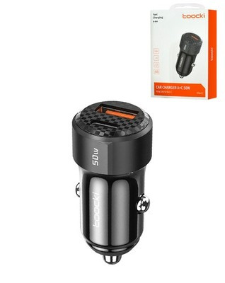 Toocki PD USB C+A Car Charger (BLACK) (50W)